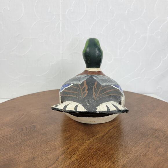 Vintage Signed Wood Carved Peabody Hotel Drake Mallard Duck Decoy Glass Eyes - Picture 7 of 16